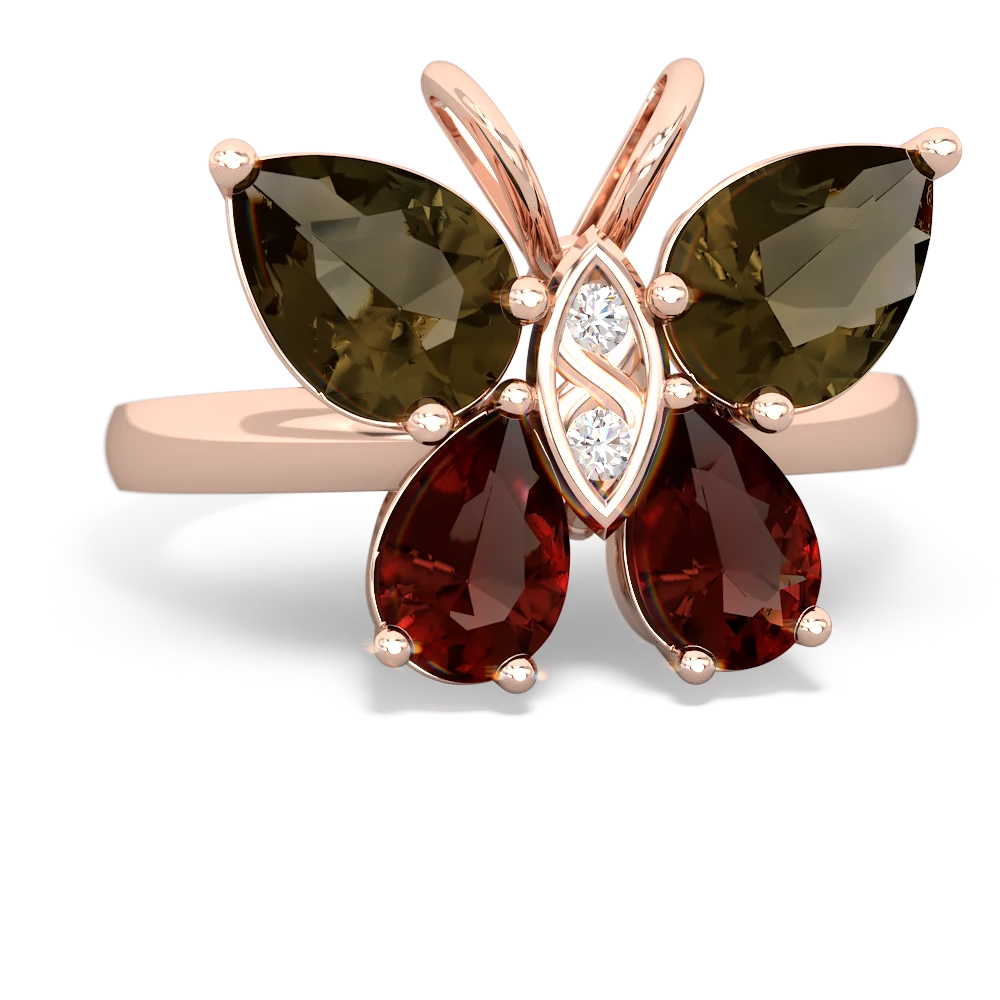 Smoky Quartz Butterfly 14K Rose Gold ring R2215