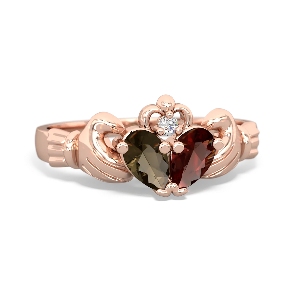 Smoky Quartz 'Our Heart' Claddagh 14K Rose Gold ring R2388