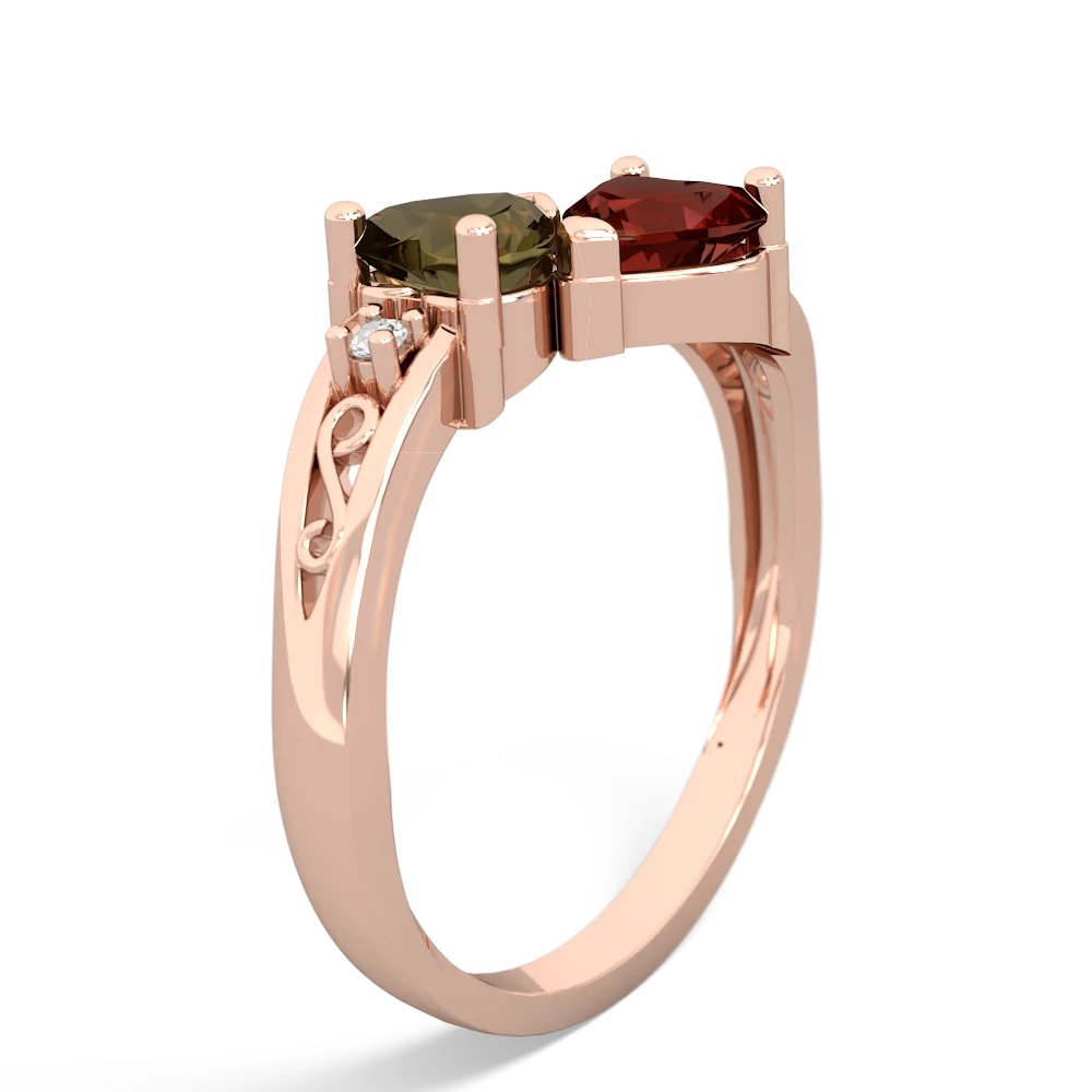 Smoky Quartz Snuggling Hearts 14K Rose Gold ring R2178