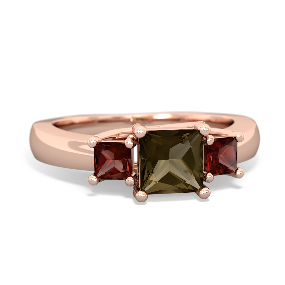 Smoky Quartz Three Stone Trellis 14K Rose Gold ring R4015