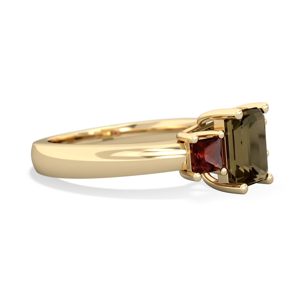 Smoky Quartz Three Stone Emerald-Cut Trellis 14K Yellow Gold ring R4021