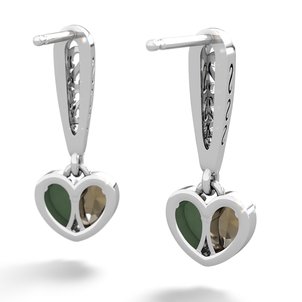 Smoky Quartz Filligree Heart 14K White Gold earrings E5070