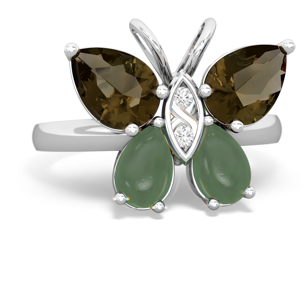 Smoky Quartz Butterfly 14K White Gold ring R2215