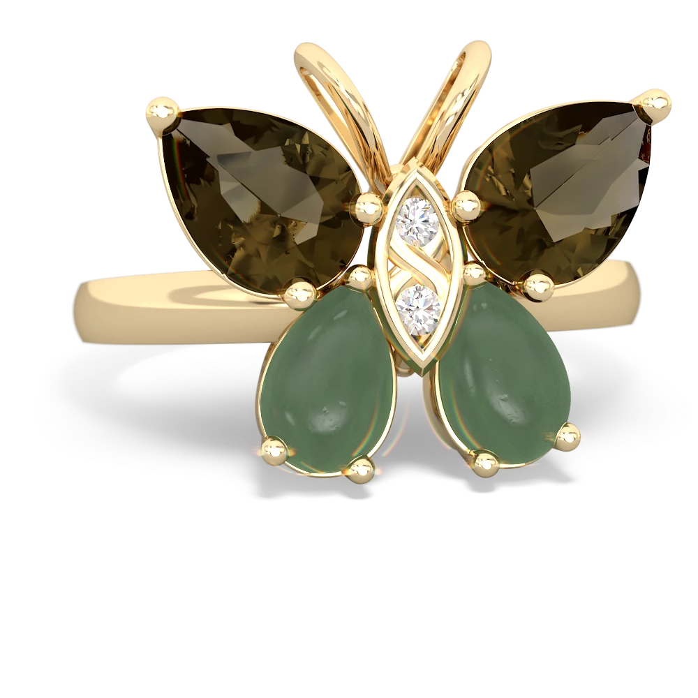 Smoky Quartz Butterfly 14K Yellow Gold ring R2215