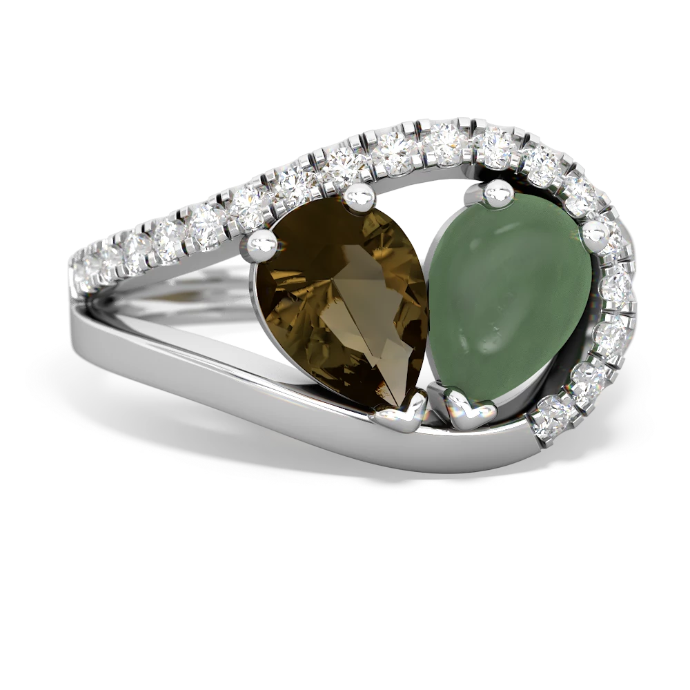 Smoky Quartz Nestled Heart Keepsake 14K White Gold ring R5650