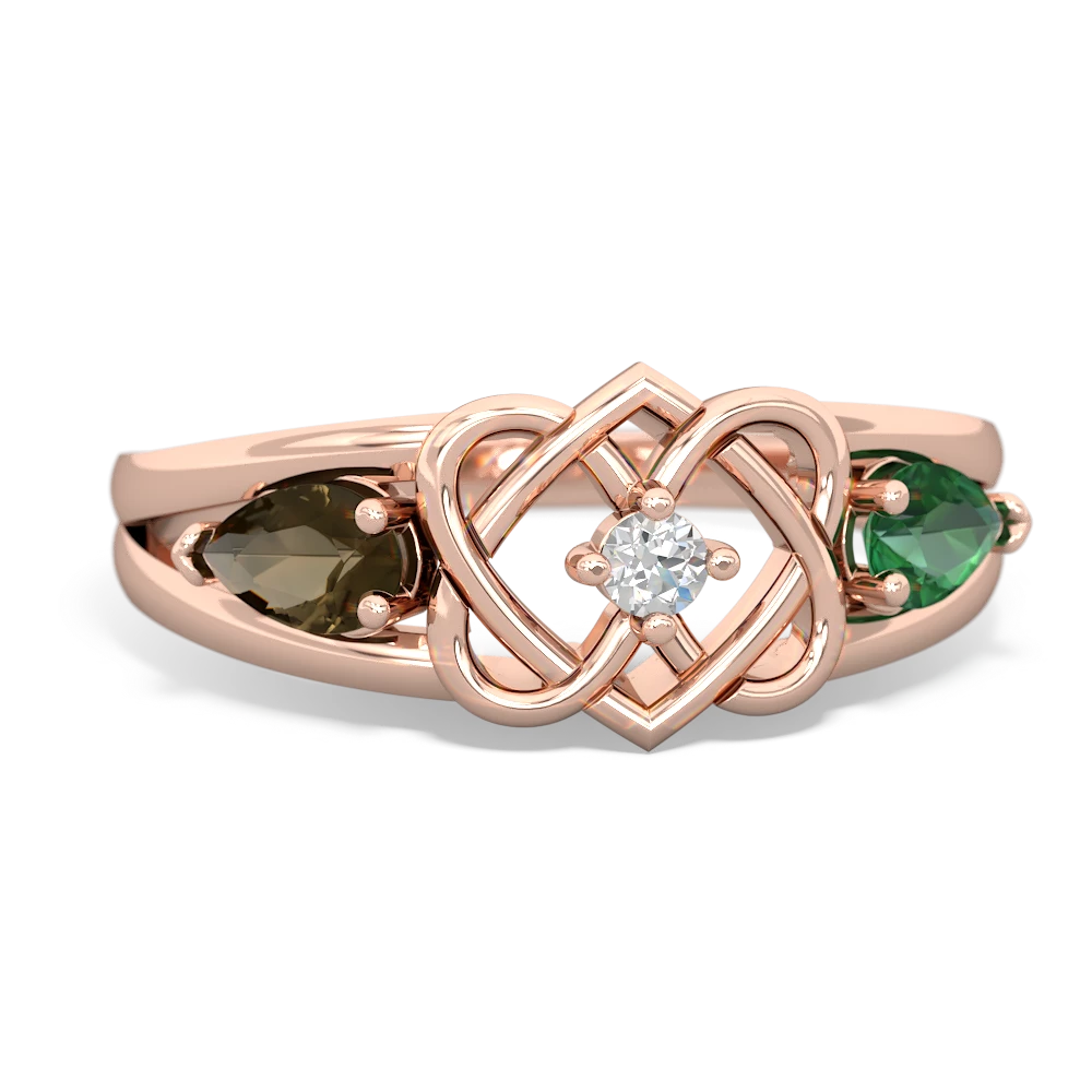 Smoky Quartz Hearts Intertwined 14K Rose Gold ring R5880