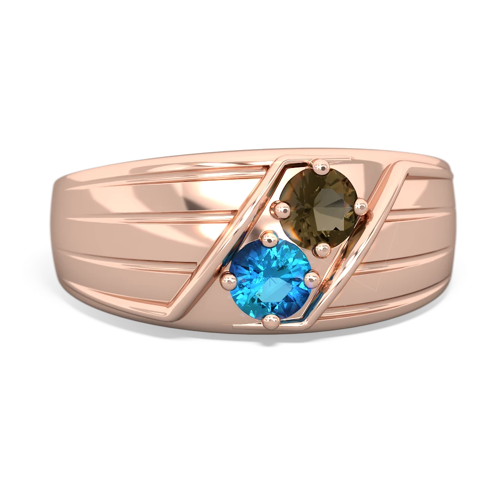 Smoky Quartz Men's Streamline 14K Rose Gold ring R0460