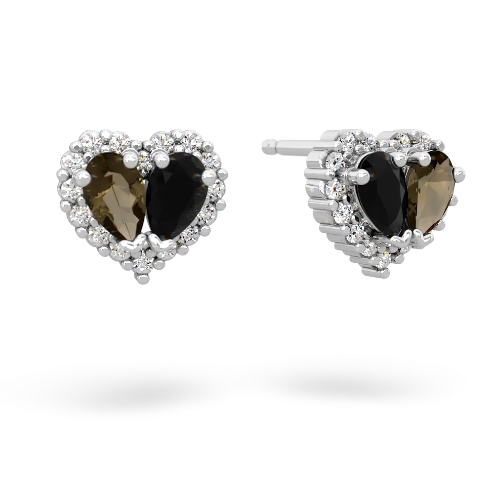 Smoky Quartz Halo 14K White Gold earrings E7008