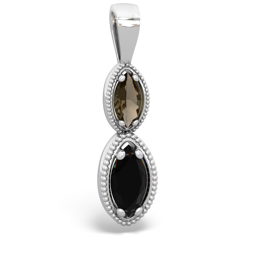 Smoky Quartz Antique-Style Halo 14K White Gold pendant P5700