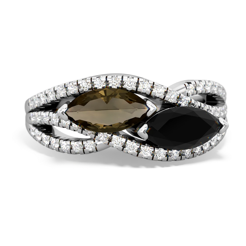 Smoky Quartz Diamond Rivers 14K White Gold ring R3070