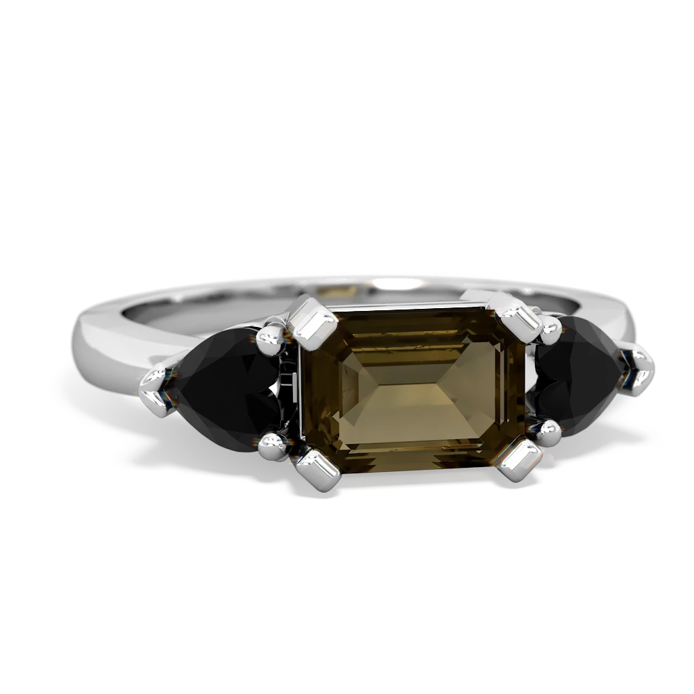 Smoky Quartz Three Stone 14K White Gold ring R5235