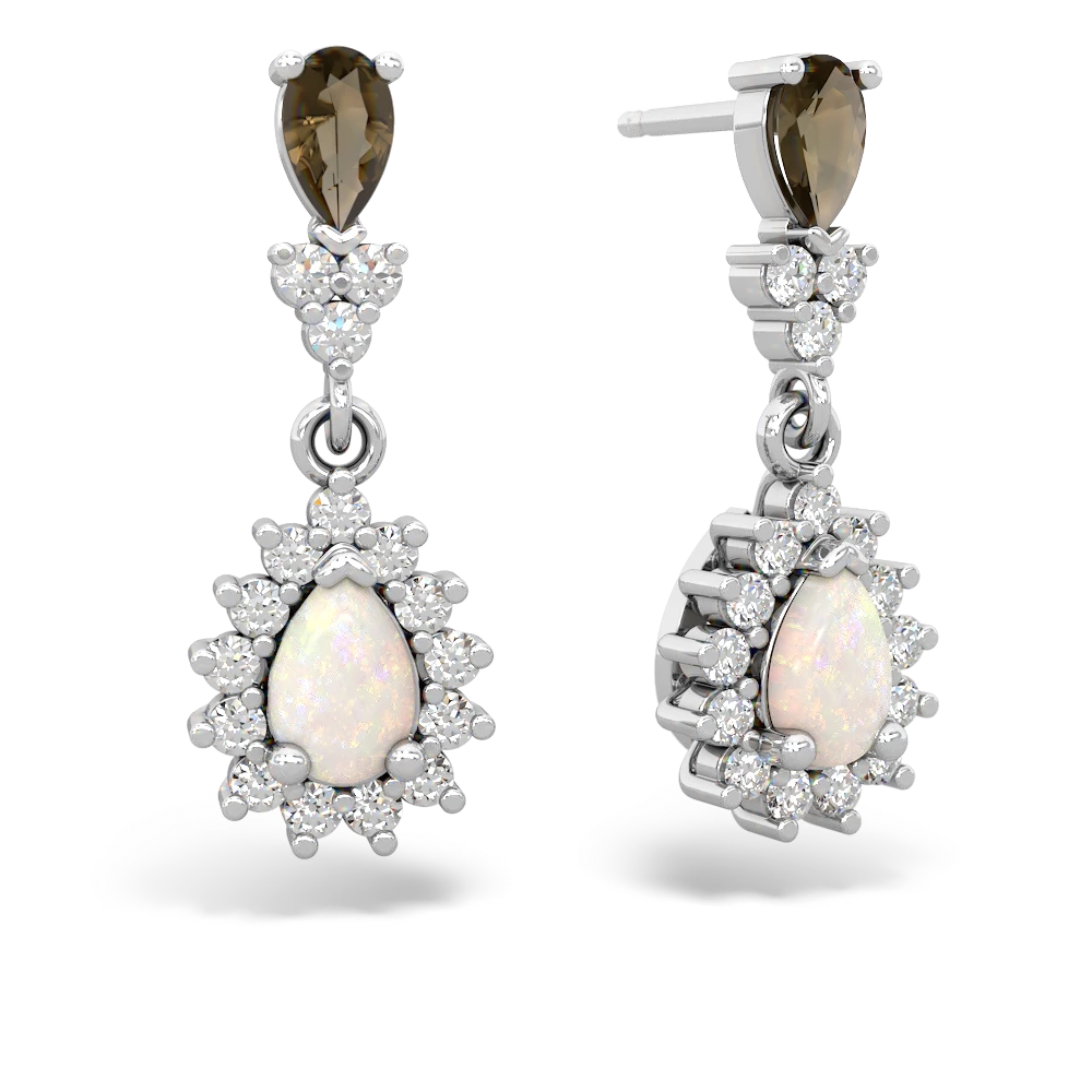 Smoky Quartz Halo Pear Dangle 14K White Gold earrings E1882