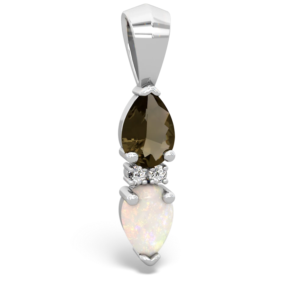 Smoky Quartz Bowtie Drop 14K White Gold pendant P0865