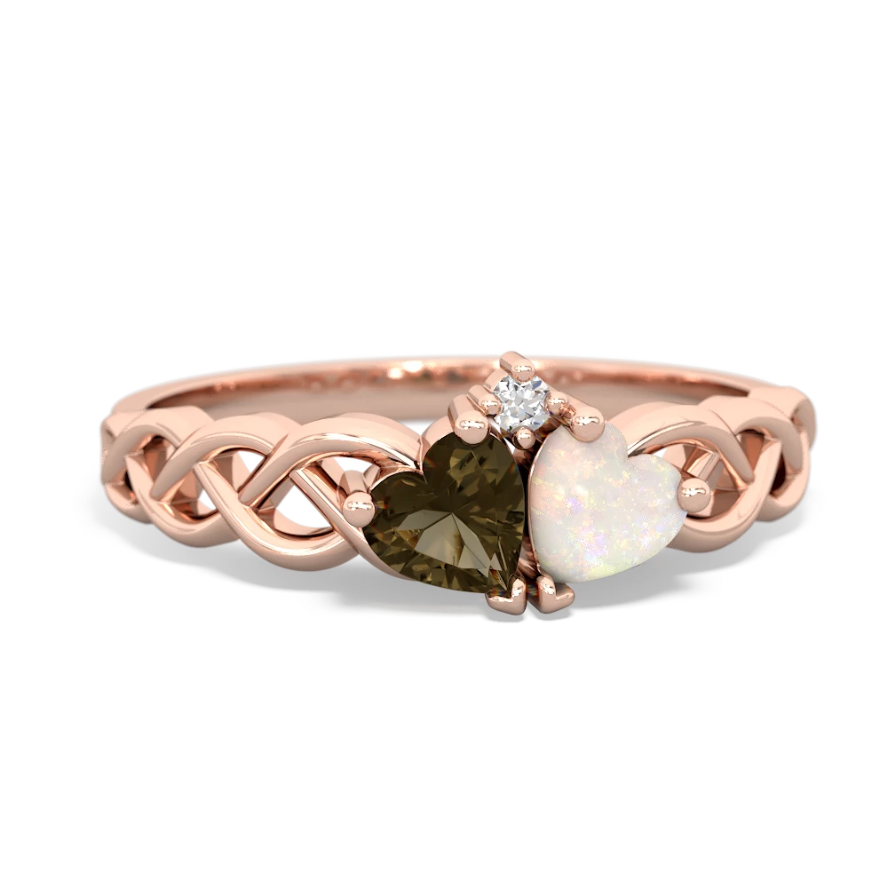 Smoky Quartz Heart To Heart Braid 14K Rose Gold ring R5870