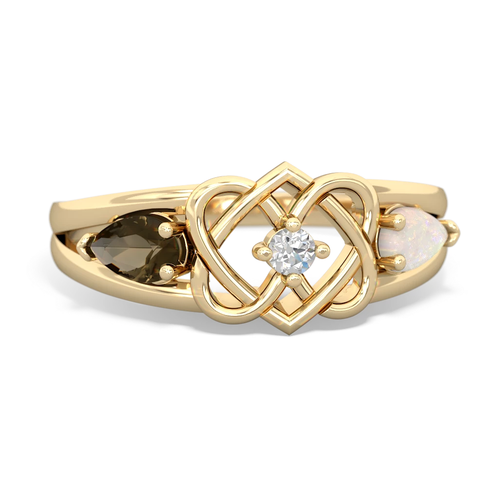 Smoky Quartz Hearts Intertwined 14K Yellow Gold ring R5880