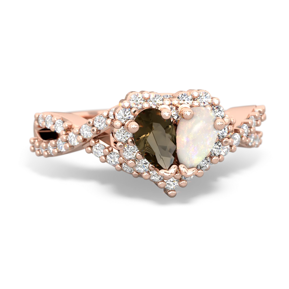 Smoky Quartz Diamond Twist 'One Heart' 14K Rose Gold ring R2640HRT