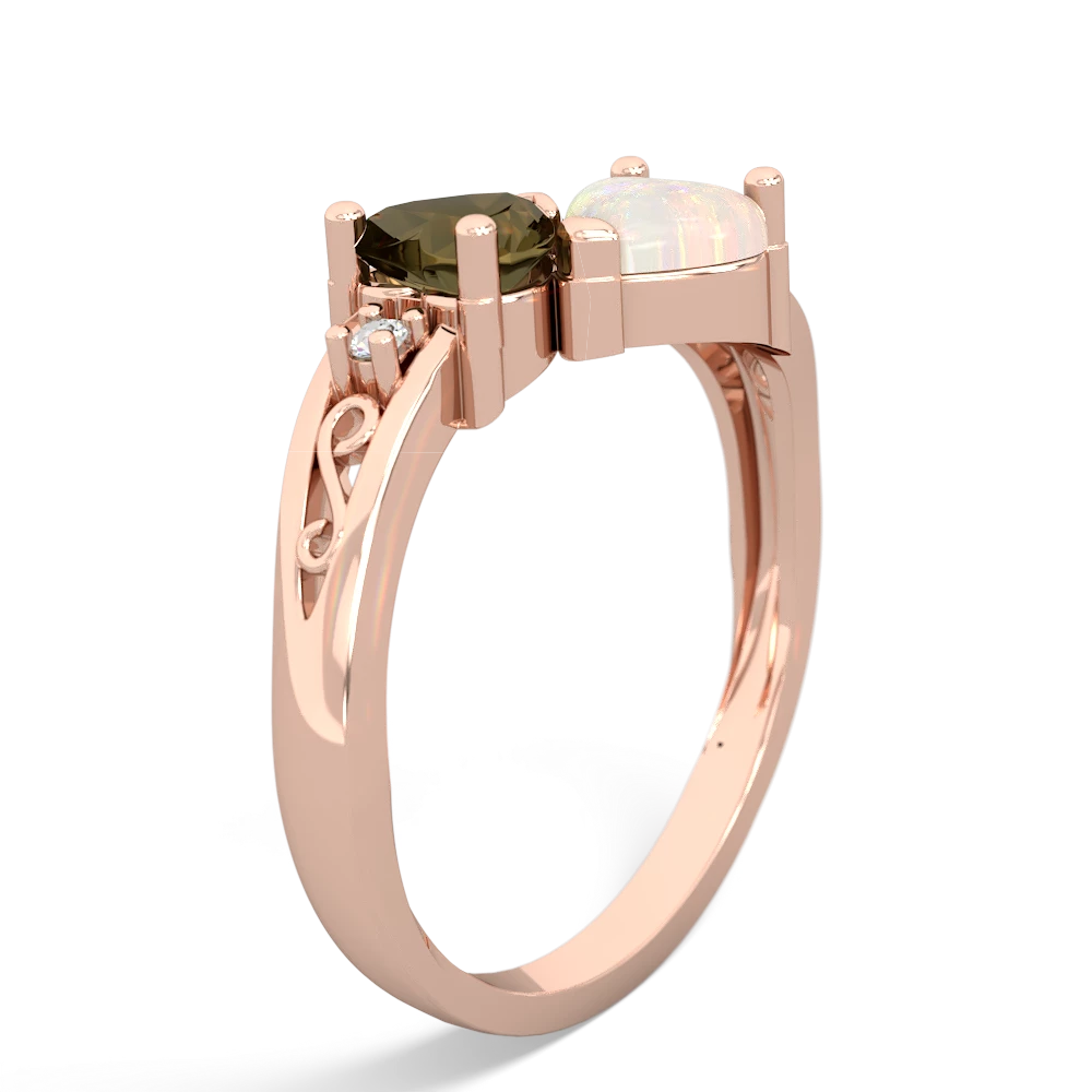 Smoky Quartz Snuggling Hearts 14K Rose Gold ring R2178