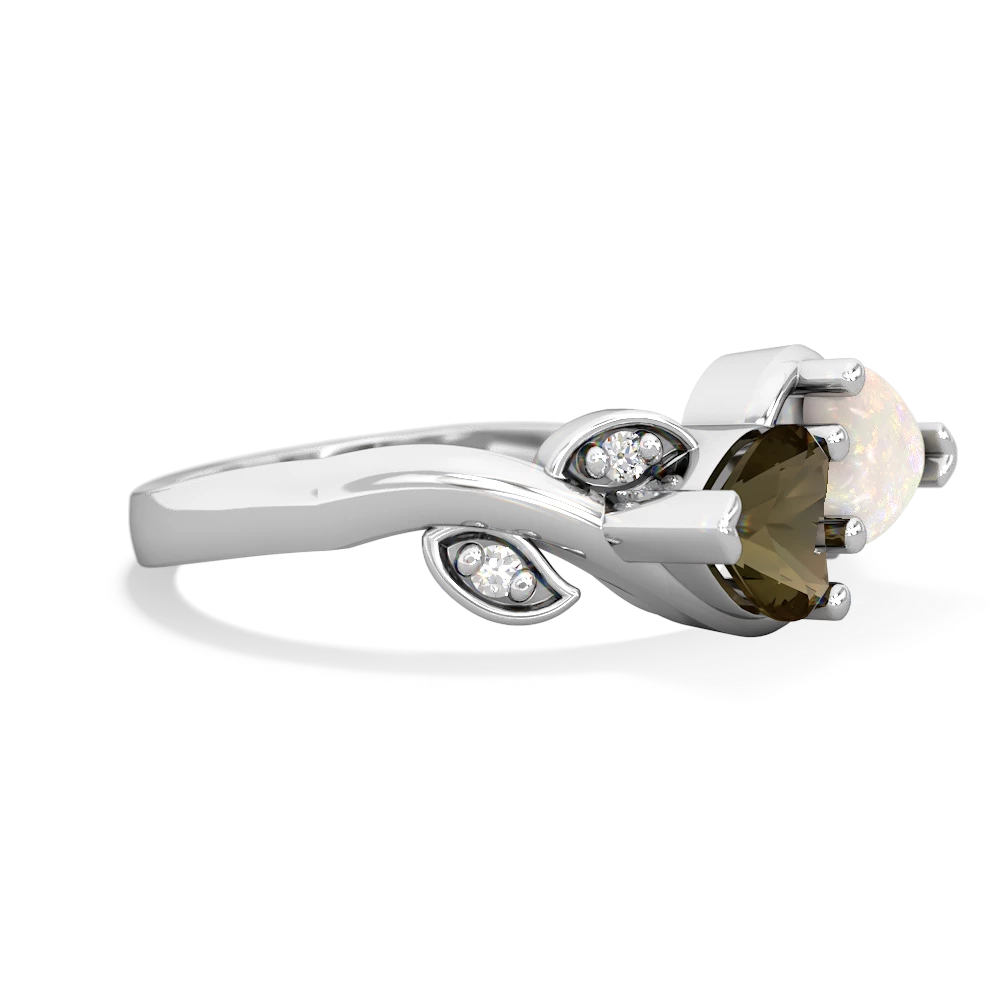 Smoky Quartz Floral Elegance 14K White Gold ring R5790