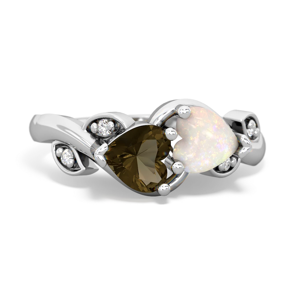 Smoky Quartz Floral Elegance 14K White Gold ring R5790