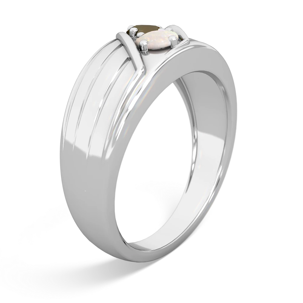 Smoky Quartz Men's Streamline 14K White Gold ring R0460