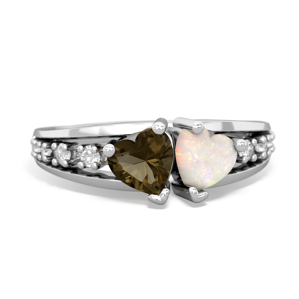 Smoky Quartz Heart To Heart 14K White Gold ring R3342