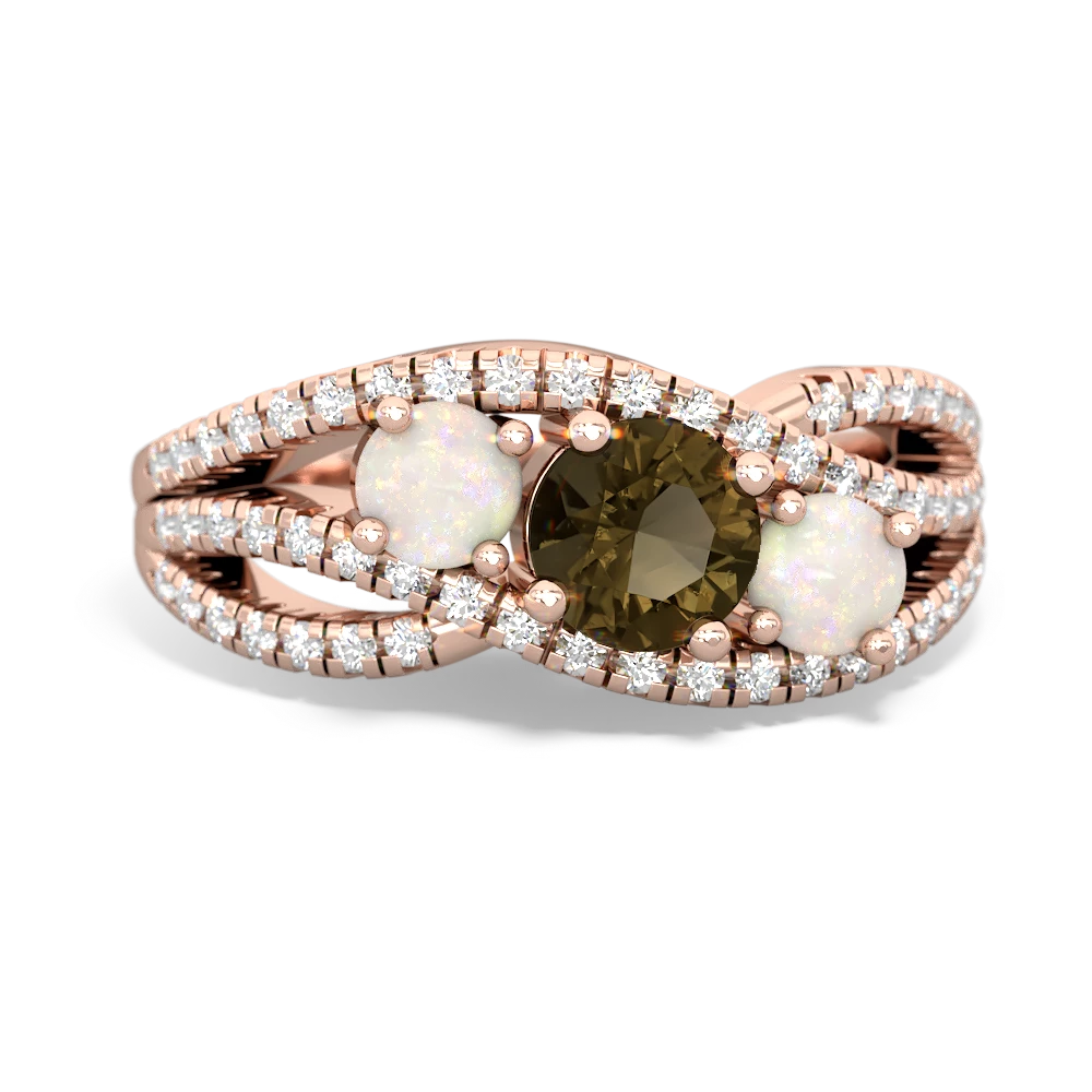 Smoky Quartz Three Stone Aurora 14K Rose Gold ring R3080