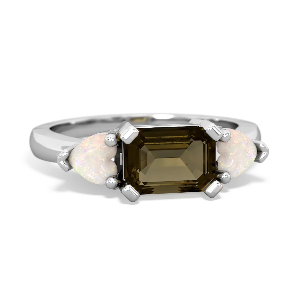 Smoky Quartz Three Stone 14K White Gold ring R5235