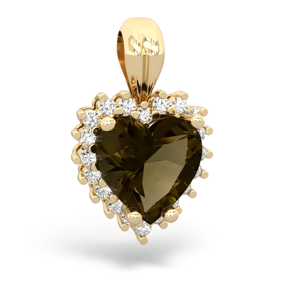 Smoky Quartz Sparkling Halo Heart 14K Yellow Gold pendant P0391