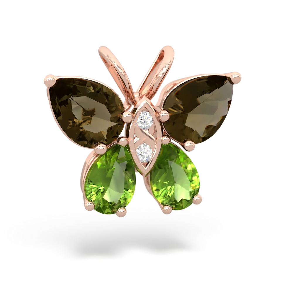 Smoky Quartz Butterfly 14K Rose Gold pendant P2215