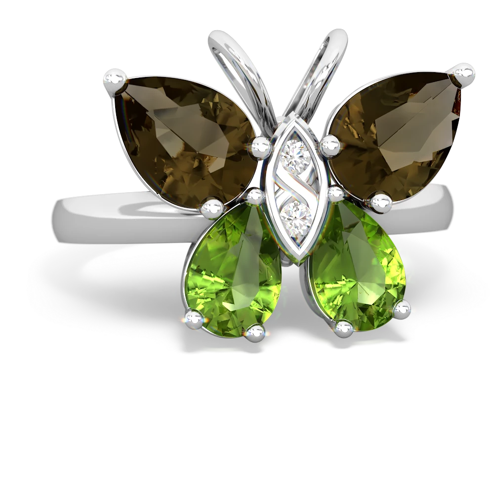 Smoky Quartz Butterfly 14K White Gold ring R2215