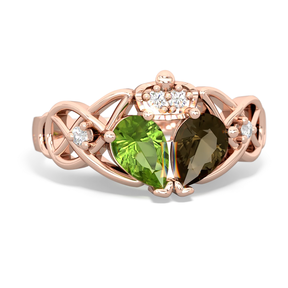 Smoky Quartz 'One Heart' Celtic Knot Claddagh 14K Rose Gold ring R5322