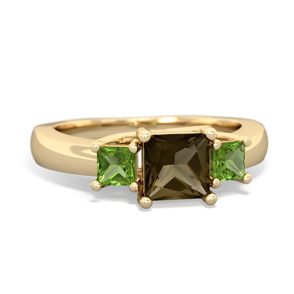 Smoky Quartz Three Stone Trellis 14K Yellow Gold ring R4015