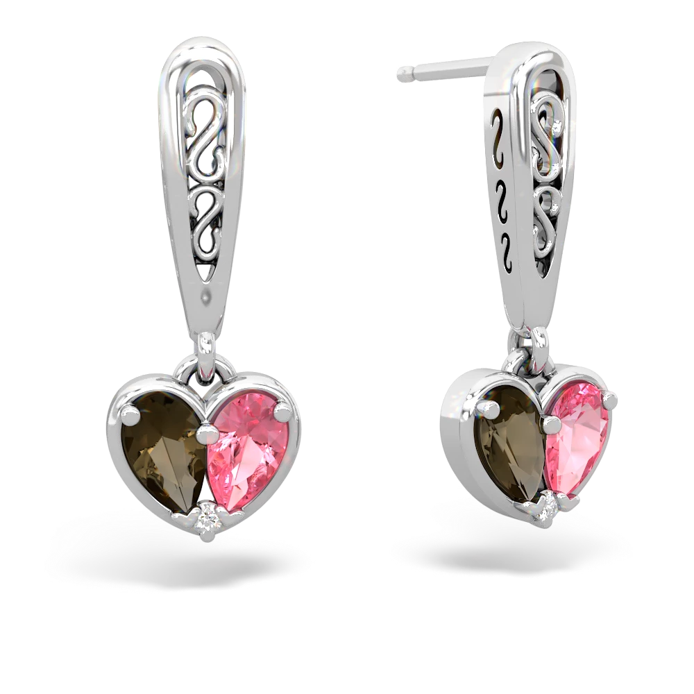 Smoky Quartz Filligree Heart 14K White Gold earrings E5070