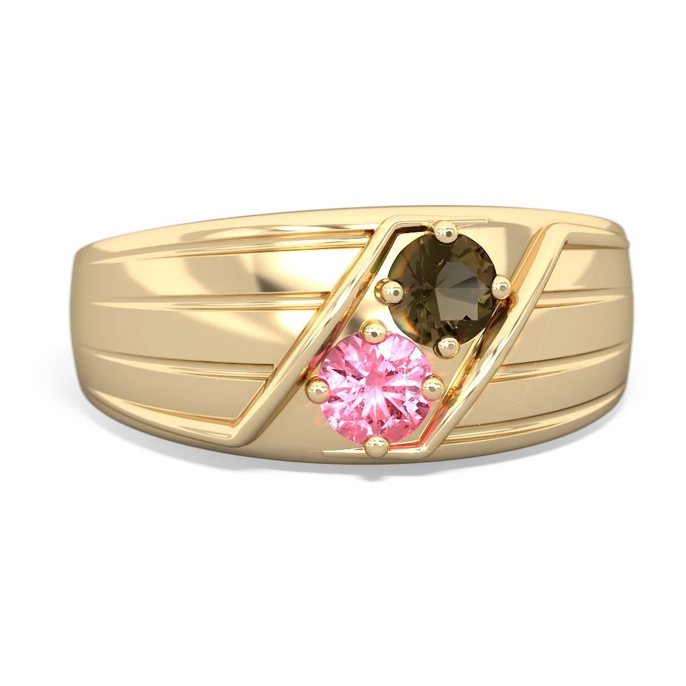 Smoky Quartz Men's Streamline 14K Yellow Gold ring R0460