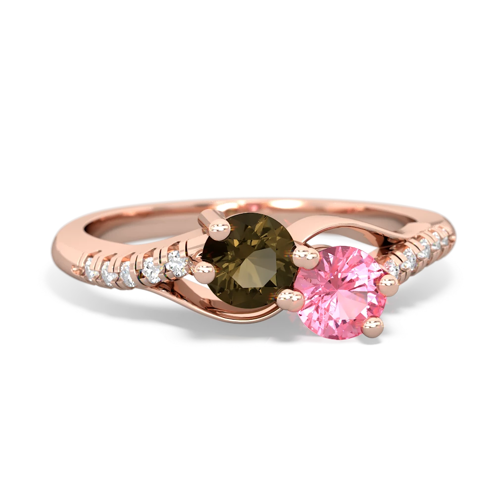 Smoky Quartz Infinity Pave Two Stone 14K Rose Gold ring R5285