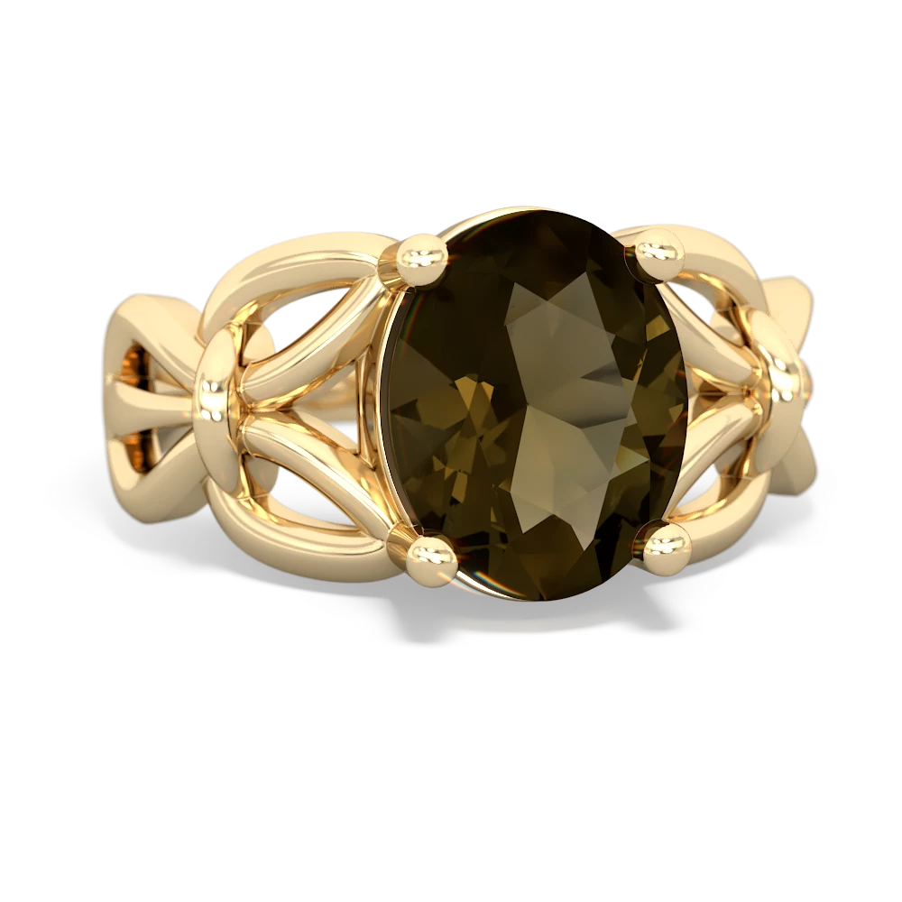 Smoky Quartz Celtic Knot Cocktail 14K Yellow Gold ring R2377