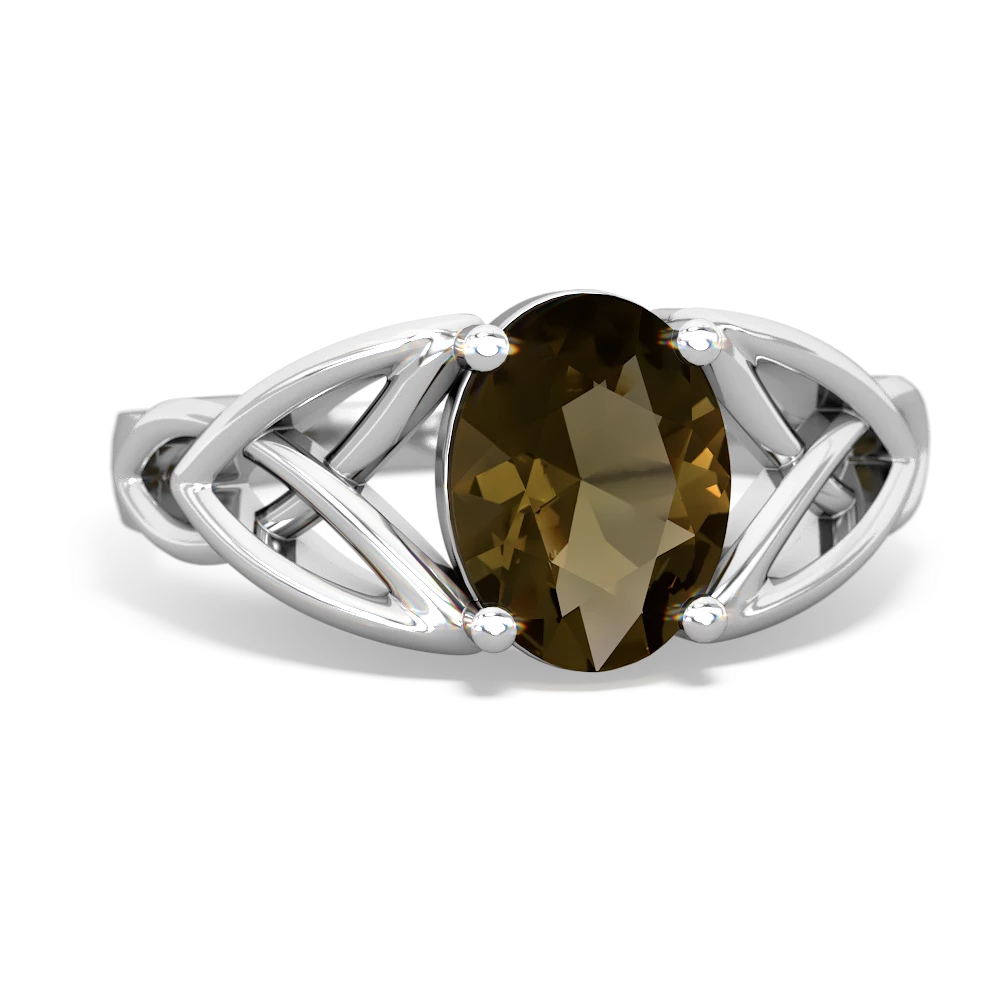 Smoky Quartz Celtic Trinity Knot 14K White Gold ring R2389