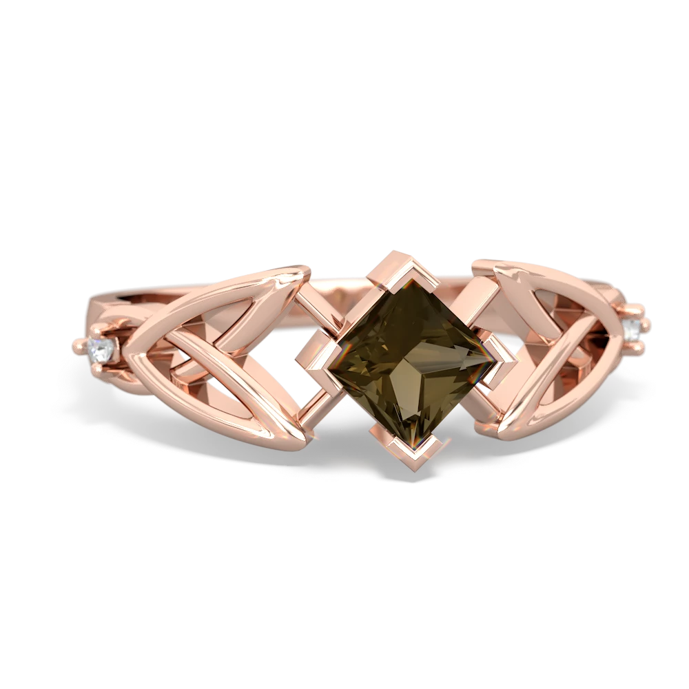 Smoky Quartz Celtic Knot Princess 14K Rose Gold ring R3349