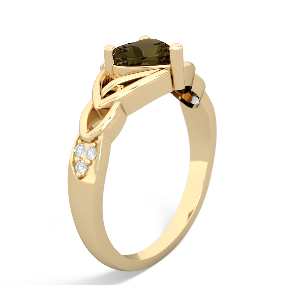 Smoky Quartz Claddagh Celtic Knot Diamond 14K Yellow Gold ring R5001