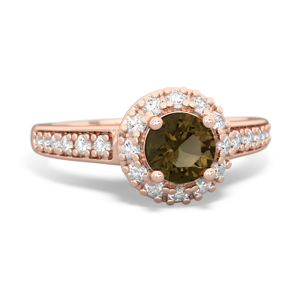 Smoky Quartz Diamond Halo 14K Rose Gold ring R5370