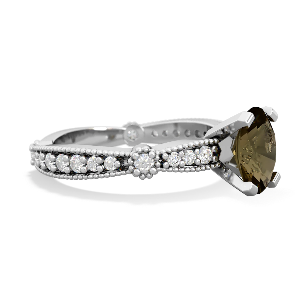 Smoky Quartz Sparkling Tiara 8X6 Oval 14K White Gold ring R26298VL