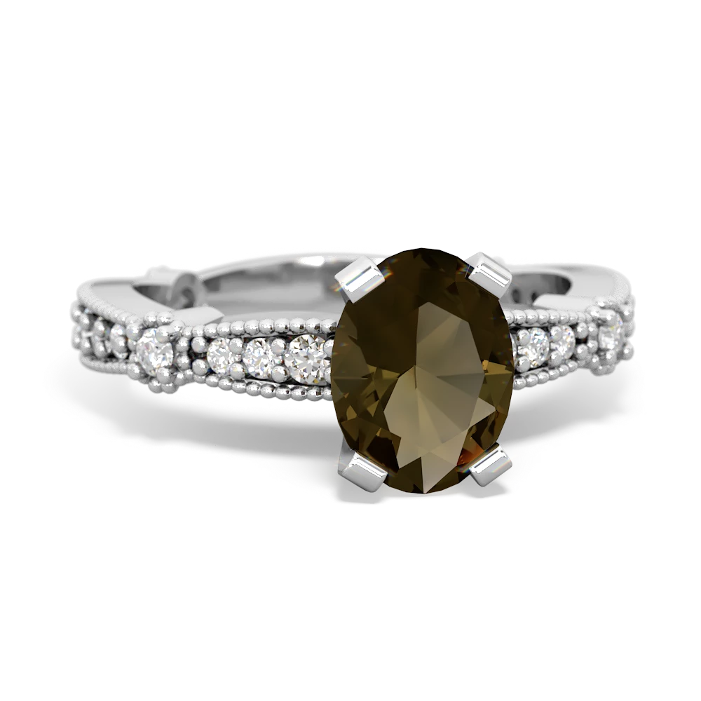 Smoky Quartz Sparkling Tiara 8X6 Oval 14K White Gold ring R26298VL