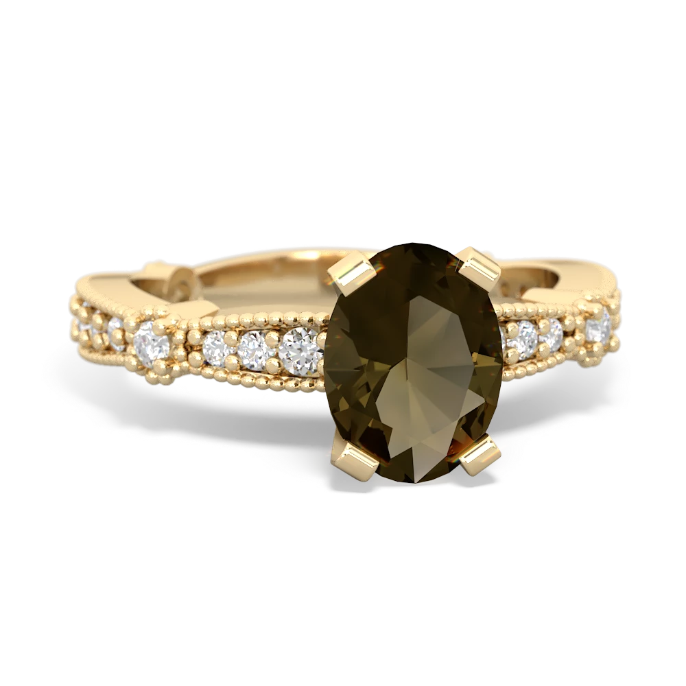 Smoky Quartz Sparkling Tiara 8X6 Oval 14K Yellow Gold ring R26298VL