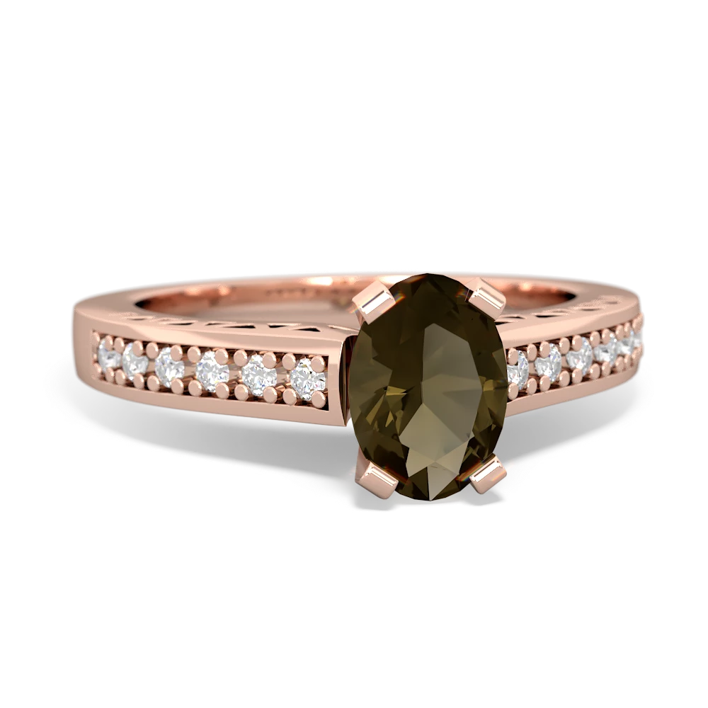 Smoky Quartz Art Deco Engagement 7X5mm Oval 14K Rose Gold ring R26357VL