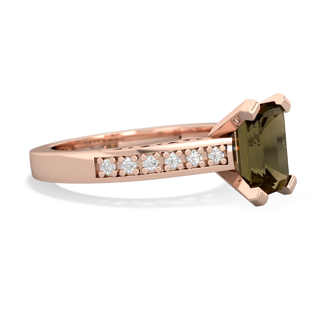 Smoky Quartz Art Deco Engagement 8X6mm Emerald-Cut 14K Rose Gold ring R26358EM