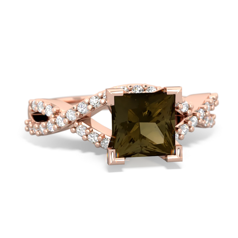 Smoky Quartz Diamond Twist 6Mm Princess Engagment  14K Rose Gold ring R26406SQ