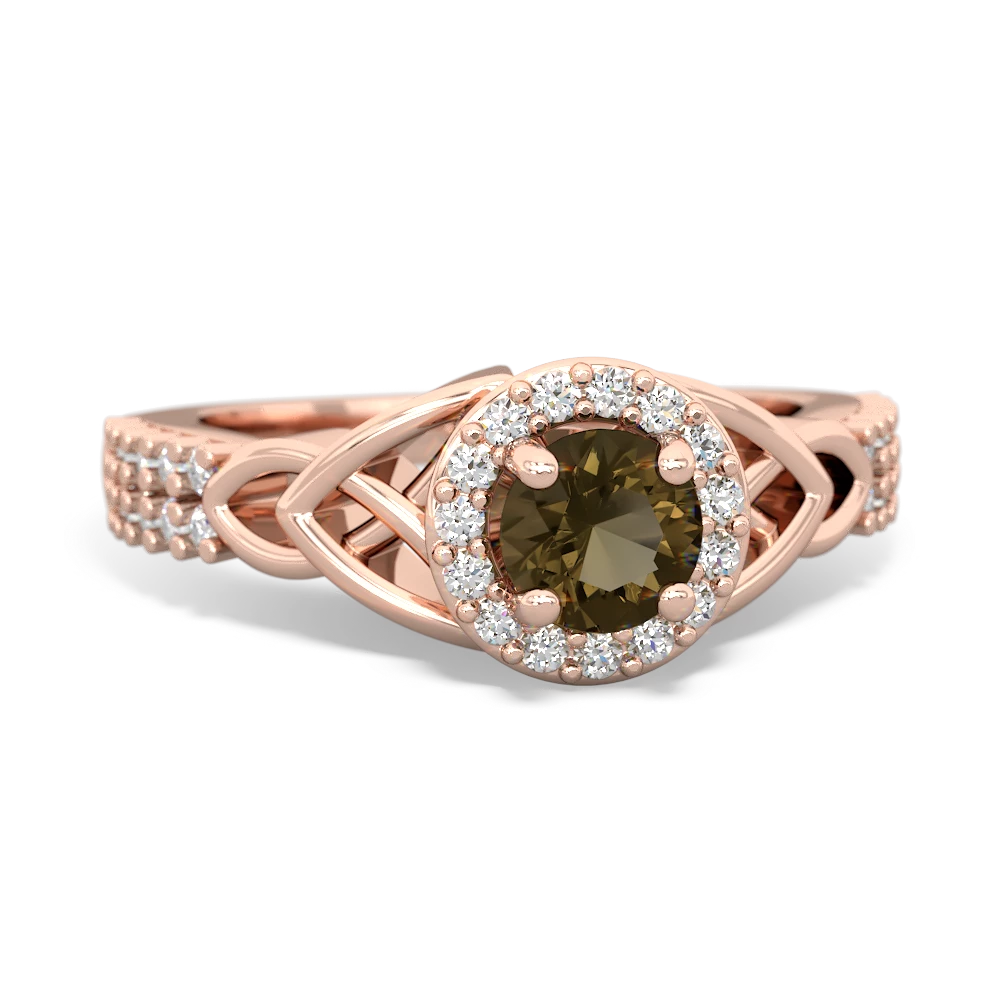 Smoky Quartz Celtic Knot Halo 14K Rose Gold ring R26445RH