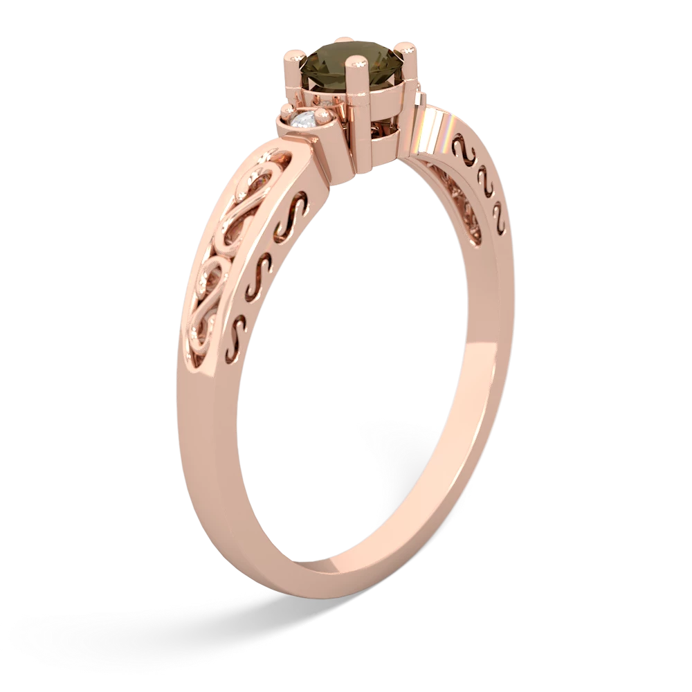 Smoky Quartz Filligree Scroll Round 14K Rose Gold ring R0829