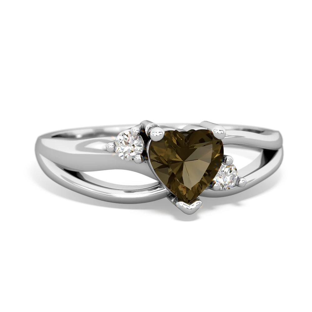 Smoky Quartz Split Band Swirl 14K White Gold ring R2130