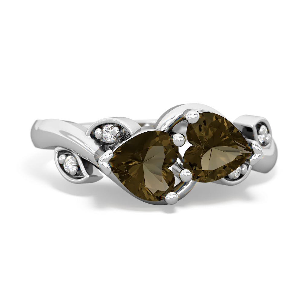 Smoky Quartz Floral Elegance 14K White Gold ring R5790